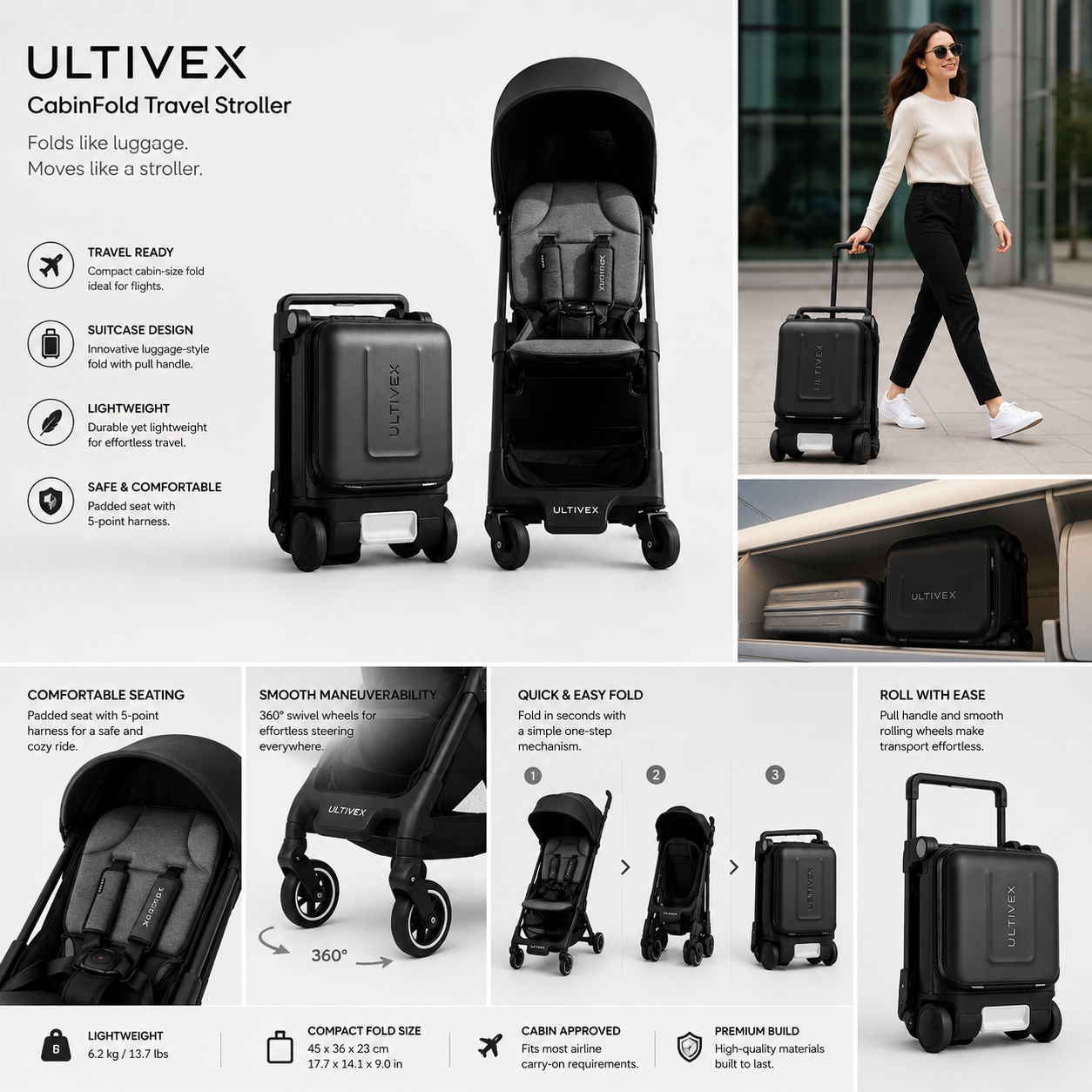 ULTIVEX CabinFold Travel Stroller